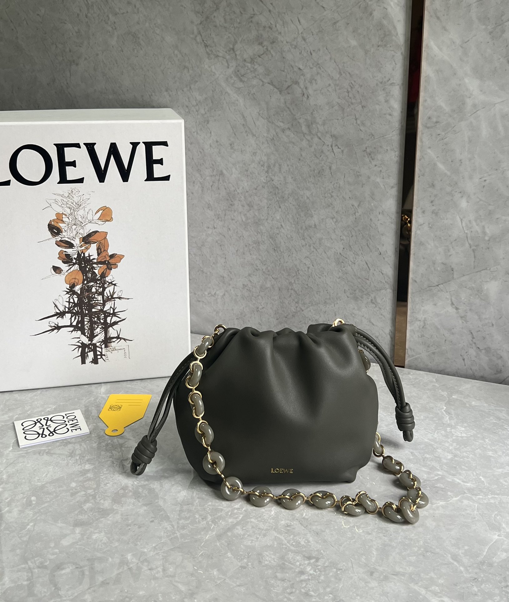 Loewe Mini Flamenco Purse bag in mellow nappa lambskin Dark Grey